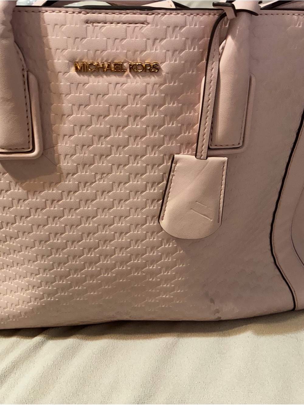 Michael Kors Light Blush Embossed Tote with Gold Hardware